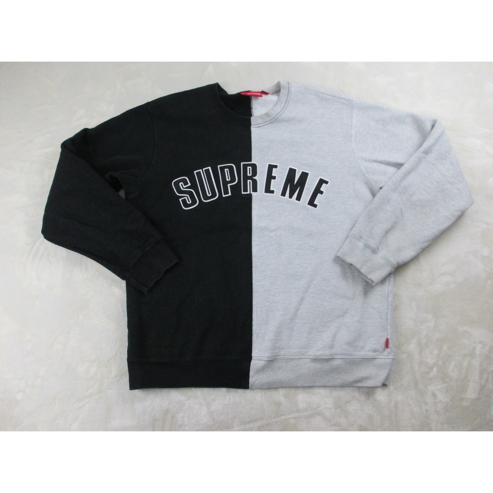 Supreme Sweater Mens Large Black Gray Colorblock FW18 Pullover Crewneck Mens